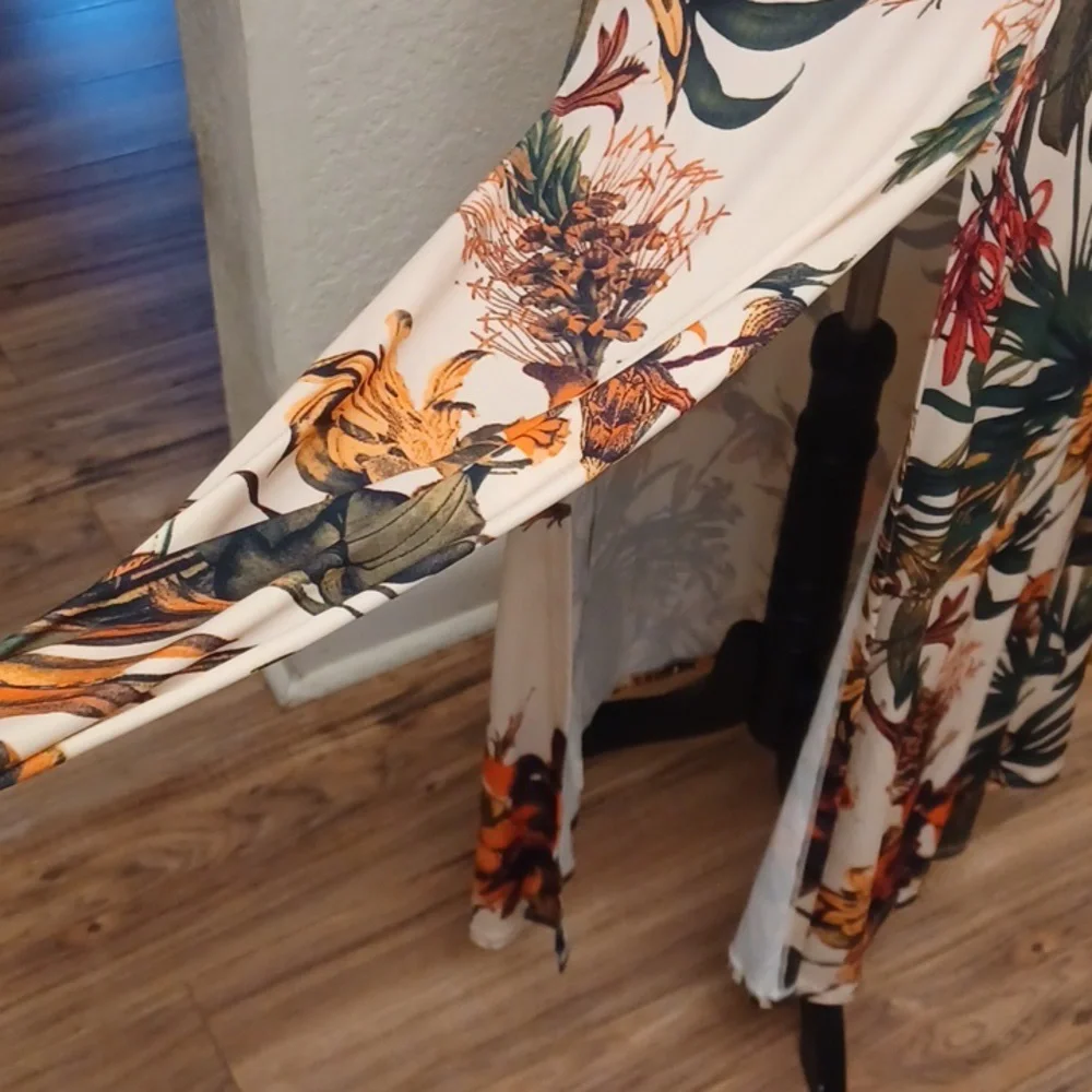 Orange and Green Maxi Sundress with Sleeveless Flutter Sleeves - Picture 5 of 5